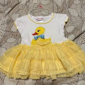 Jessica Ann White and Yellow Baby Dress with Duck